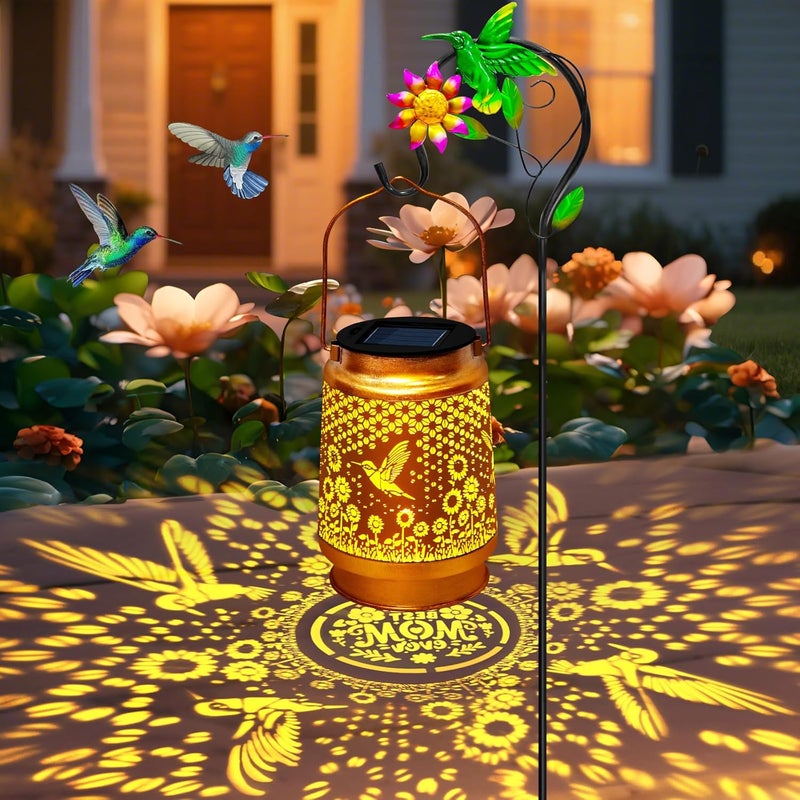 EDOF Christmas Gifts for Women Hummingbird Solar Lanterns Outdoor Waterproof,Metal Garden Decor with Sheep Hook for Yard Porch,Garden Decor Birthday Gifts for Women Mom Grandma Sister - Image 1